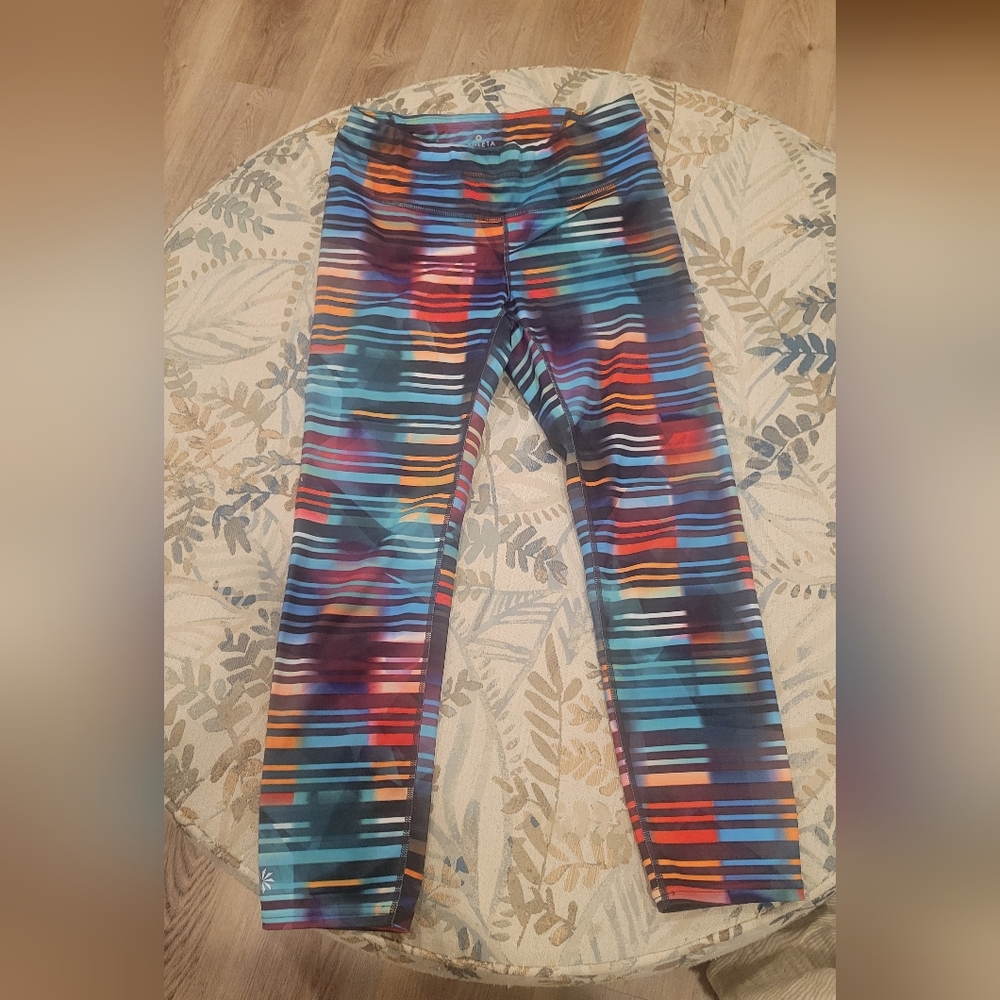 Athleta Womens  Multicolor Striped Leggings - Blue/Red/Orange/Purple